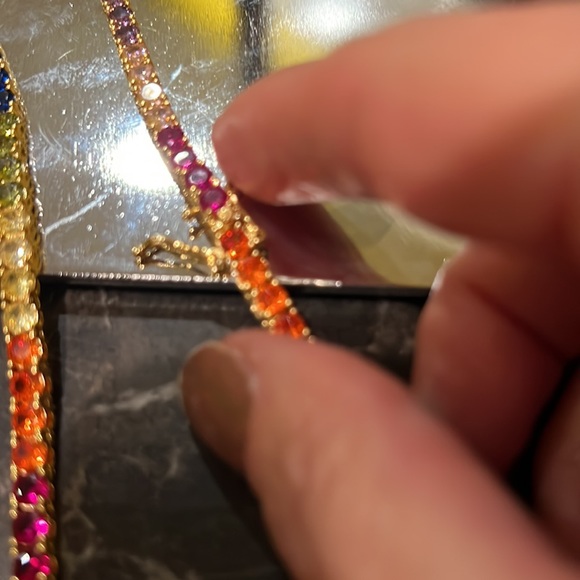 NWOT- Chain Rainbow 17” Long .25” thick Cubic zirconia tennis chain gold color - Picture 15 of 17